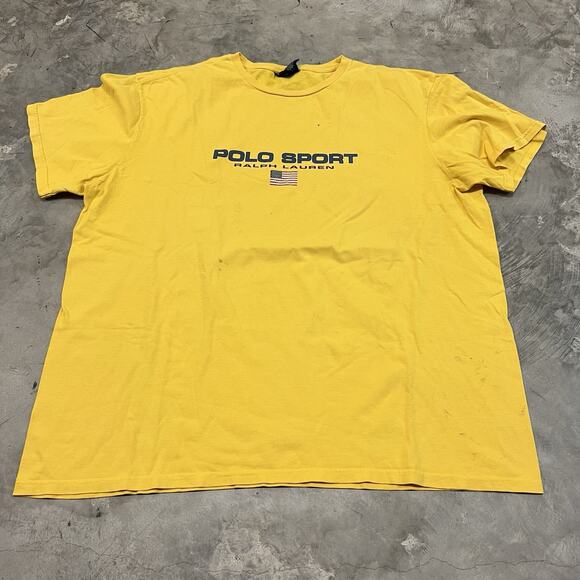 Vintage Polo Sport Ralph Lauren Shirt Yellow Y2K Spell Out USA Flag Fit Size XL - Picture 1 of 8